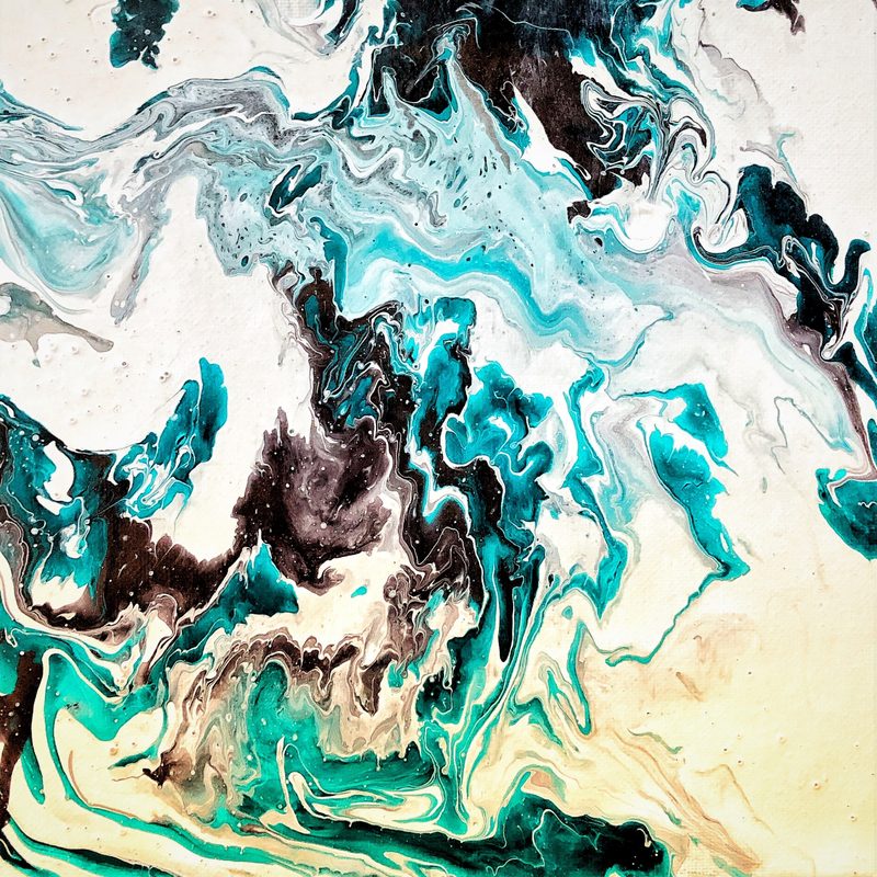 array ep cover art: swirling teal, cream and dark brown poured paint